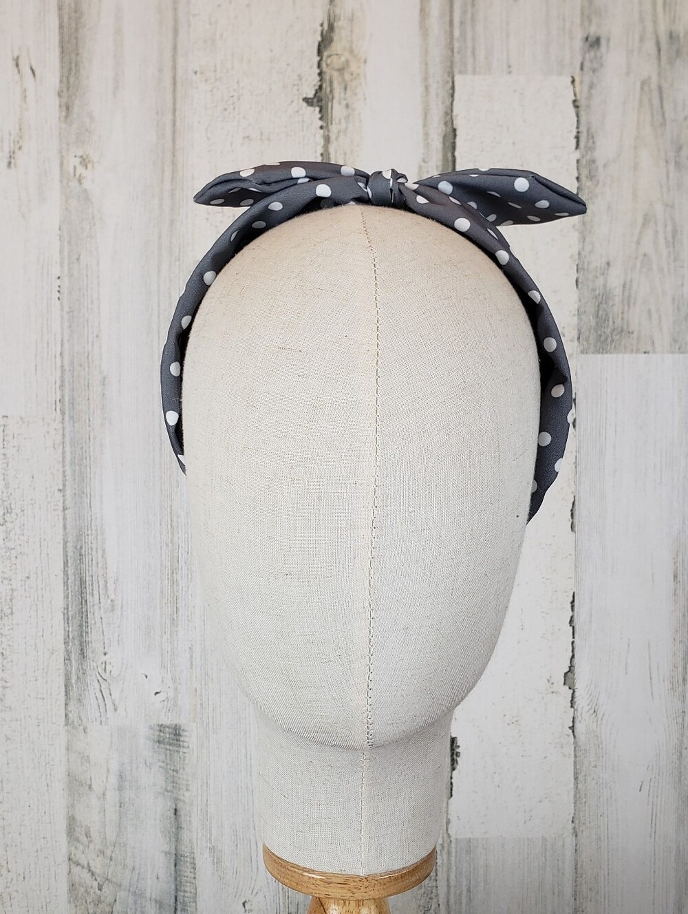 Gray Polka Dot Bow Headband